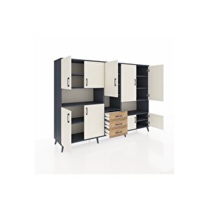 Hyperion Dolap 13 Raflı 3 Çekmeceli 9 Kapaklı 220x44x163 Antrasit-aytaşı/çam