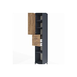 Hyperion Dolap 4 Raflı 2 Çekmeceli Tek Kapaklı 44x44x243 Antrasit-çam