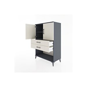 Hyperion Dolap 2 Raflı 2 Çekmeceli 2 Kapaklı 88x44x134 Antrasit-aytaşı