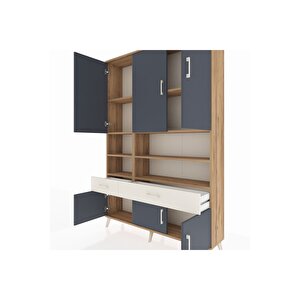 Arges Dolap 8 Raflı 2 Çekmeceli 6 Kapaklı 132x30x195 Çam-antrasit/aytaşı