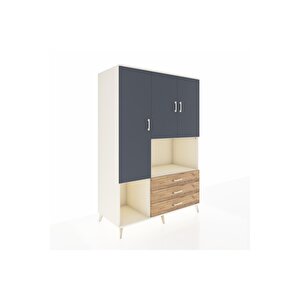 Kronos Dolap 6 Raflı 3 Çekmeceli 3 Kapaklı 132x59x195 Aytaşı-antrasit/çam