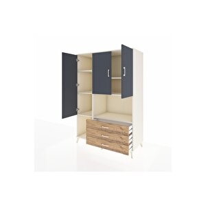 Kronos Dolap 6 Raflı 3 Çekmeceli 3 Kapaklı 132x59x195 Aytaşı-antrasit/çam