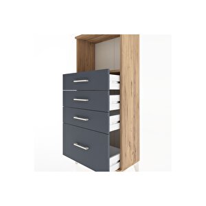 Hyperion Dolap Tek Raflı 4 Çekmeceli 60x44x134 Çam-antrasit