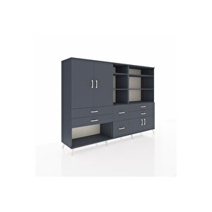 Hyperion Dolap 10 Raflı 6 Çekmeceli 4 Kapaklı 220x44x163 Antrasit-antrasit