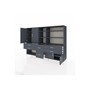 Hyperion Dolap 10 Raflı 6 Çekmeceli 4 Kapaklı 220x44x163 Antrasit-antrasit