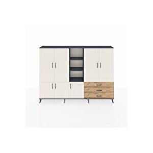 Arges Dolap 11 Raflı 3 Çekmeceli 7 Kapaklı 220x30x163 Antrasit-aytaşı/çam