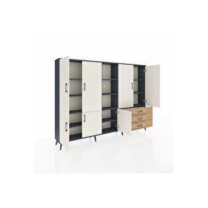 Arges Dolap 11 Raflı 3 Çekmeceli 7 Kapaklı 220x30x163 Antrasit-aytaşı/çam