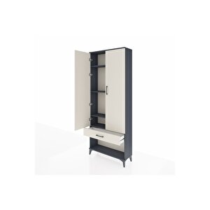 Arges Dolap 4 Raflı Tek Çekmeceli 2 Kapaklı 88x30x221 Antrasit-aytaşı