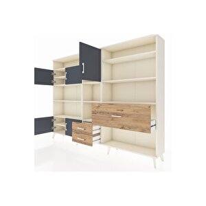 Arges Dolap 13 Raflı 3 Çekmeceli 5 Kapaklı 220x30x163 Aytaşı-antrasit/çam