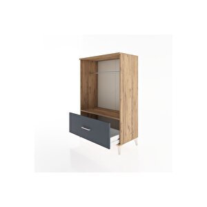 Hyperion Dolap Tek Raflı Tek Çekmeceli Tek Askılı 88x44x134 Çam-antrasit