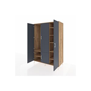 Kronos Dolap 7 Raflı 5 Kapaklı Tek Askılı 132x59x195 Çam-antrasit/çam