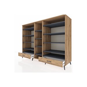 Kronos Dolap 14 Raflı 2 Çekmeceli  220x59x163 Çam-antrasit/çam