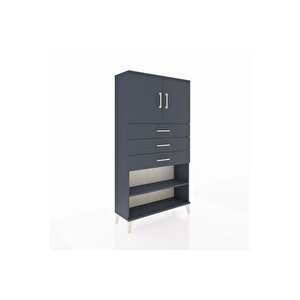 Arges Dolap 3 Raflı 3 Çekmeceli 2 Kapaklı 88x30x163 Antrasit-antrasit