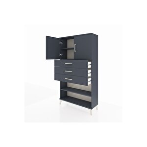 Arges Dolap 3 Raflı 3 Çekmeceli 2 Kapaklı 88x30x163 Antrasit-antrasit