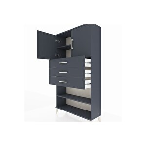 Arges Dolap 3 Raflı 3 Çekmeceli 2 Kapaklı 88x30x163 Antrasit-antrasit