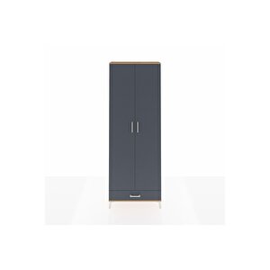 Arges Dolap 6 Raflı Tek Çekmeceli 2 Kapaklı 88x30x243 Çam-antrasit