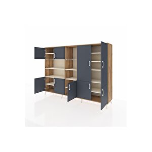 Hyperion Dolap 14 Raflı 9 Kapaklı 220x44x163 Çam-antrasit/aytaşı