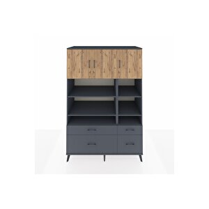 Kronos Dolap 10 Raflı 4 Çekmeceli 3 Kapaklı 132x59x195 Antrasit-çam/antrasit