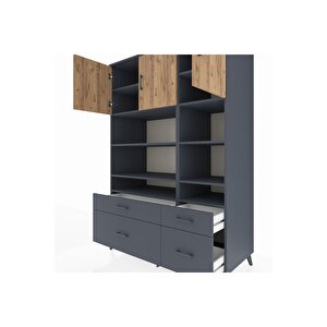 Kronos Dolap 10 Raflı 4 Çekmeceli 3 Kapaklı 132x59x195 Antrasit-çam/antrasit