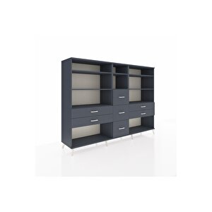 Hyperion Dolap 8 Raflı 7 Çekmeceli  220x44x163 Antrasit-antrasit