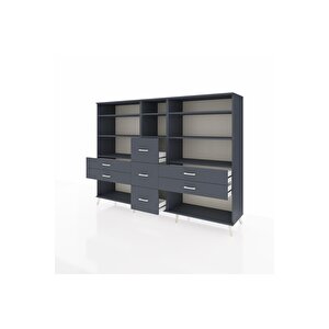 Hyperion Dolap 8 Raflı 7 Çekmeceli  220x44x163 Antrasit-antrasit