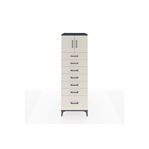 Kronos Dolap Tek Raflı 7 Çekmeceli 2 Kapaklı 60x59x182 Antrasit-aytaşı