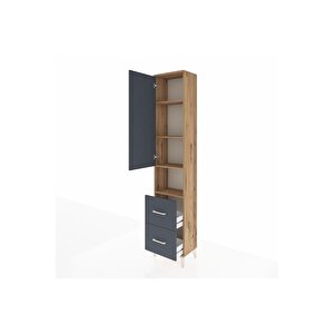 Arges Dolap 4 Raflı 2 Çekmeceli Tek Kapaklı 44x30x221 Çam-antrasit