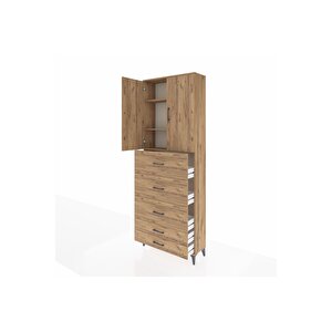 Arges Dolap 3 Raflı 5 Çekmeceli 2 Kapaklı 88x30x243 Çam-çam