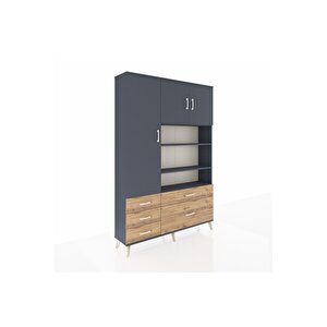 Arges Dolap 9 Raflı 5 Çekmeceli 3 Kapaklı 132x30x195 Antrasit-antrasit/çam