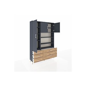 Arges Dolap 9 Raflı 5 Çekmeceli 3 Kapaklı 132x30x195 Antrasit-antrasit/çam