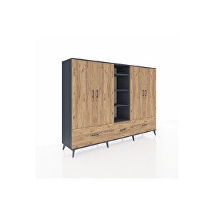 Hyperion Dolap 12 Raflı 3 Çekmeceli 4 Kapaklı 220x44x163 Antrasit-çam