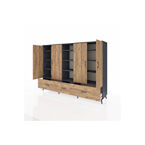 Hyperion Dolap 12 Raflı 3 Çekmeceli 4 Kapaklı 220x44x163 Antrasit-çam