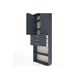 Arges Dolap 4 Raflı 3 Çekmeceli 2 Kapaklı 88x30x243 Antrasit-antrasit
