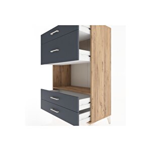 Hyperion Dolap Tek Raflı 4 Çekmeceli 88x44x134 Çam-antrasit