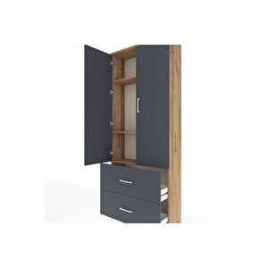 Arges Dolap 3 Raflı 2 Çekmeceli 2 Kapaklı 88x30x221 Çam-antrasit