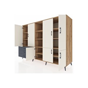 Kronos Dolap 11 Raflı 3 Çekmeceli 7 Kapaklı 220x59x163 Çam-aytaşı/antrasit