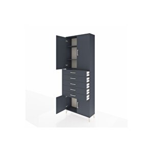 Arges Dolap 3 Raflı 5 Çekmeceli 4 Kapaklı 88x30x243 Antrasit-antrasit