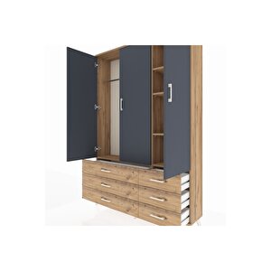 Arges Dolap 5 Raflı 6 Çekmeceli Tek Askılı 132x30x195 Çam-antrasit/çam
