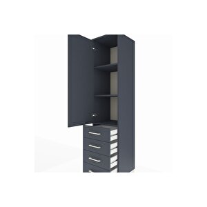Hyperion Dolap 3 Raflı 4 Çekmeceli Tek Kapaklı 44x44x195 Antrasit-antrasit