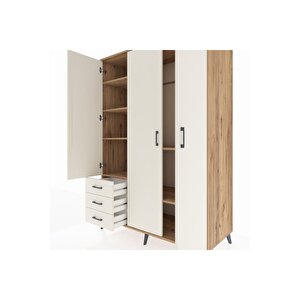 Kronos Dolap 6 Raflı 3 Çekmeceli Tek Askılı 132x59x195 Çam-aytaşı/aytaşı