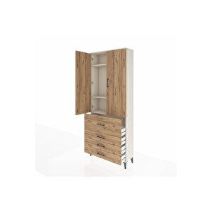 Arges Dolap 3 Raflı 4 Çekmeceli 2 Kapaklı 88x30x221 Aytaşı-çam