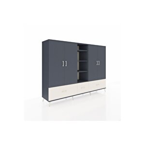 Hyperion Dolap 12 Raflı 3 Çekmeceli 4 Kapaklı 220x44x163 Antrasit-antrasit/aytaşı