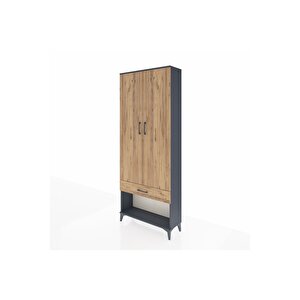 Arges Dolap 4 Raflı Tek Çekmeceli 2 Kapaklı 88x30x221 Antrasit-çam