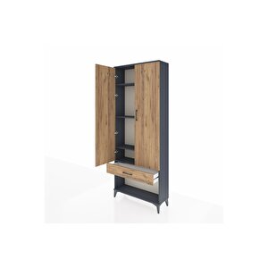 Arges Dolap 4 Raflı Tek Çekmeceli 2 Kapaklı 88x30x221 Antrasit-çam