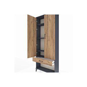 Arges Dolap 4 Raflı Tek Çekmeceli 2 Kapaklı 88x30x221 Antrasit-çam