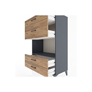Hyperion Dolap Tek Raflı 4 Çekmeceli 88x44x134 Antrasit-çam