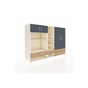 Kronos Dolap 12 Raflı 4 Çekmeceli 4 Kapaklı 220x59x163 Aytaşı-antrasit/çam