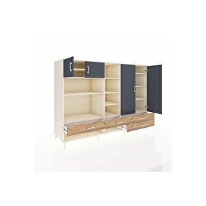 Kronos Dolap 12 Raflı 4 Çekmeceli 4 Kapaklı 220x59x163 Aytaşı-antrasit/çam