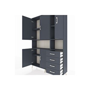 Arges Gardrop 7 Raflı 4 Çekmeceli 5 Kapaklı 132x30x195 Antrasit-antrasit