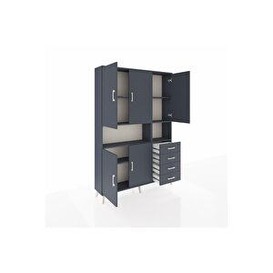 Arges Gardrop 7 Raflı 4 Çekmeceli 5 Kapaklı 132x30x195 Antrasit-antrasit